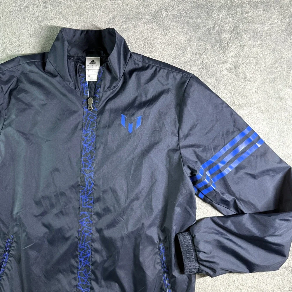 Adidas Messi Windbreaker Jacket Mens Small Navy Blue Full Zip Soccer Training